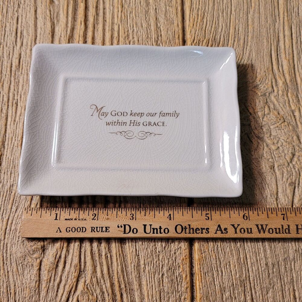 Ceramic Vanity Trinket Tray "May God Keep Our Family in His Grace" 6" x 4.5"